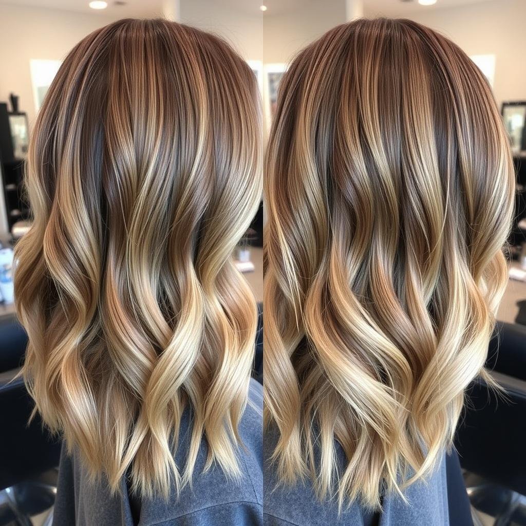 Light mushroom brown balayage with ashy blonde ends