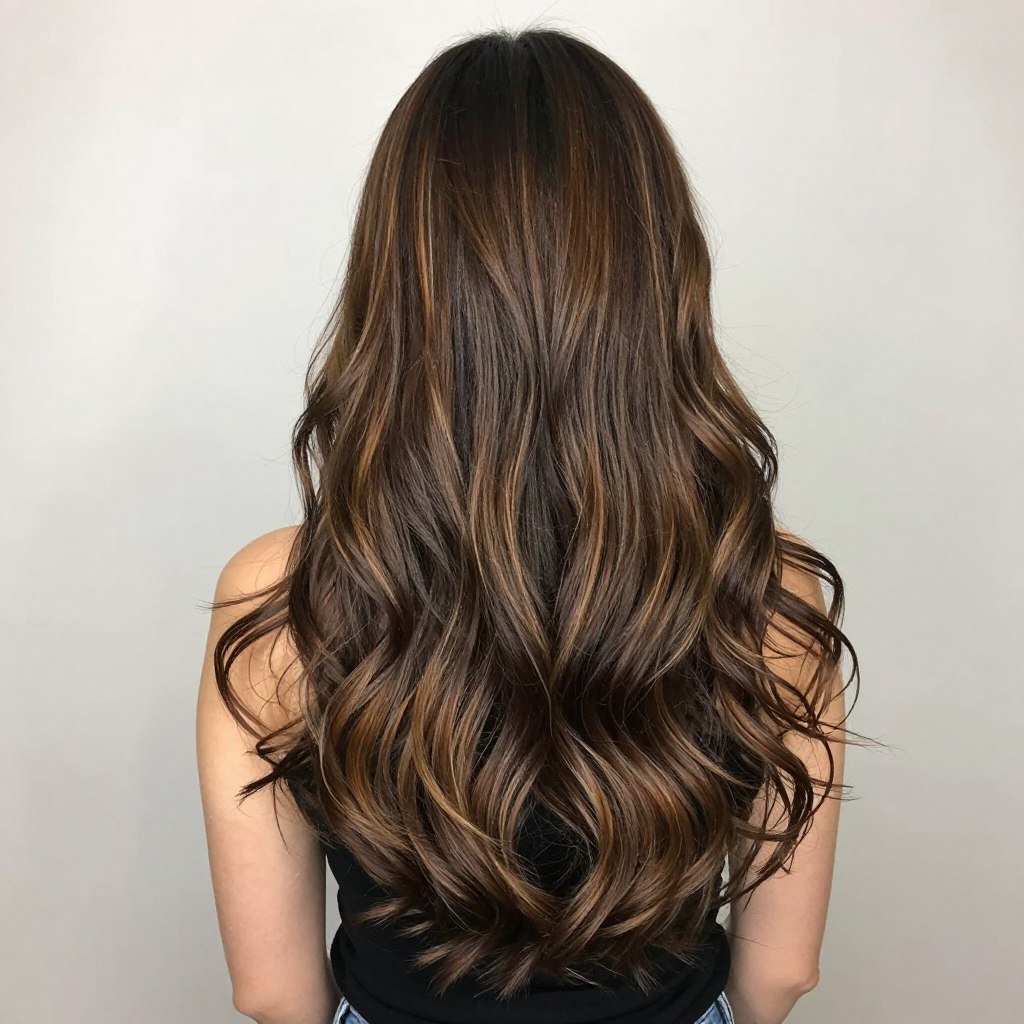 Long brown hair with caramel highlights brown hair balayage