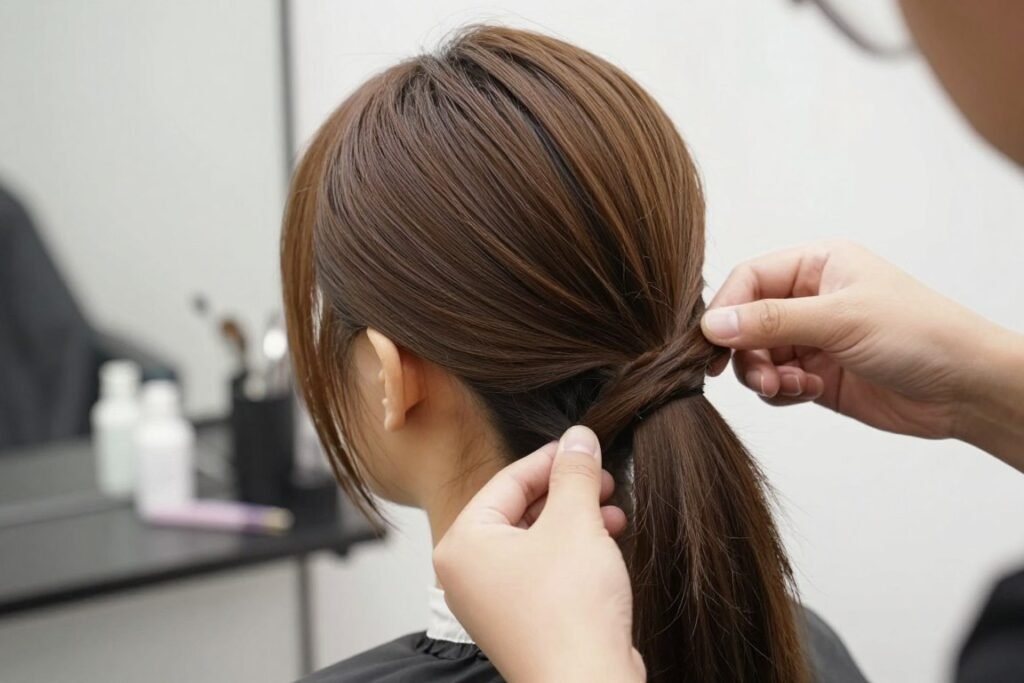 Low-positioned slick back half up half down hairstyle Low-positioned slick back half up half down hairstyle