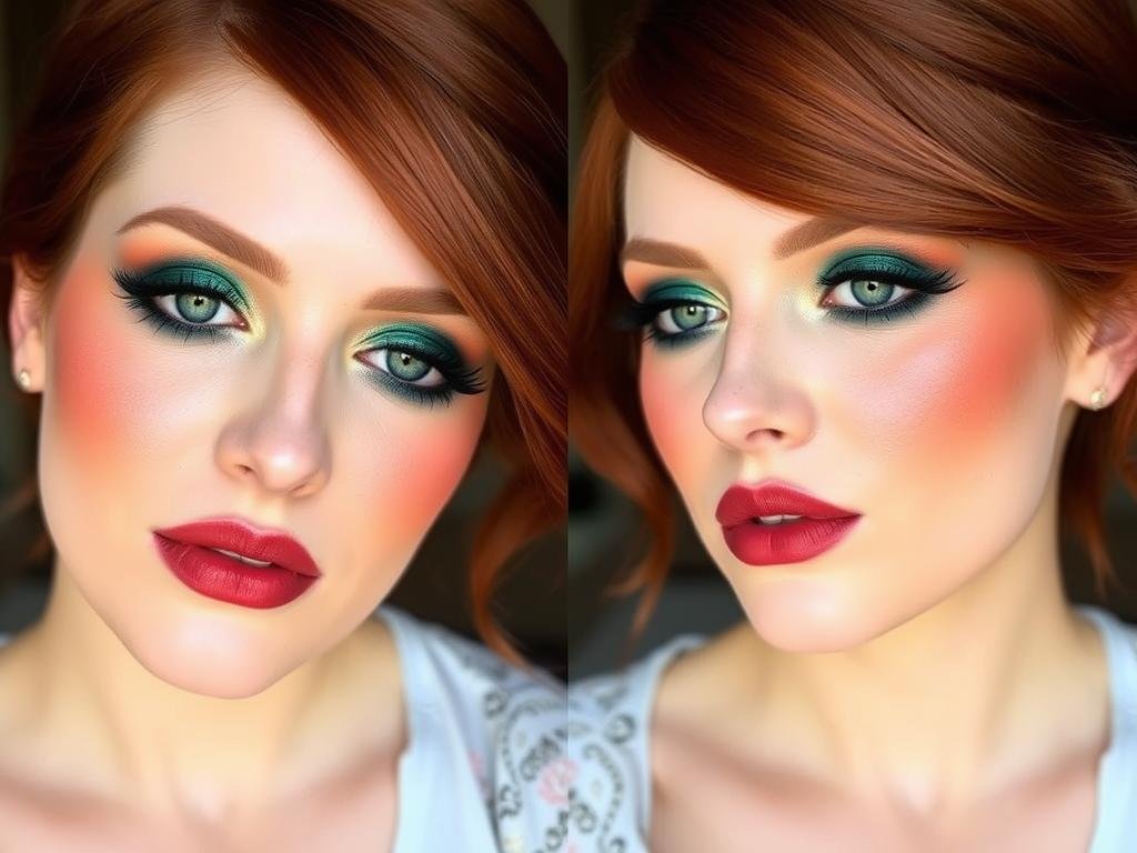 Makeup look designed to complement red copper hair Makeup look designed to complement red copper hair