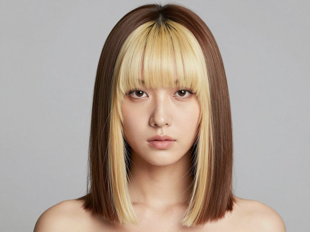 Medium brown hair with bold money piece highlights framing the face Medium brown hair with bold money piece highlights framing the face