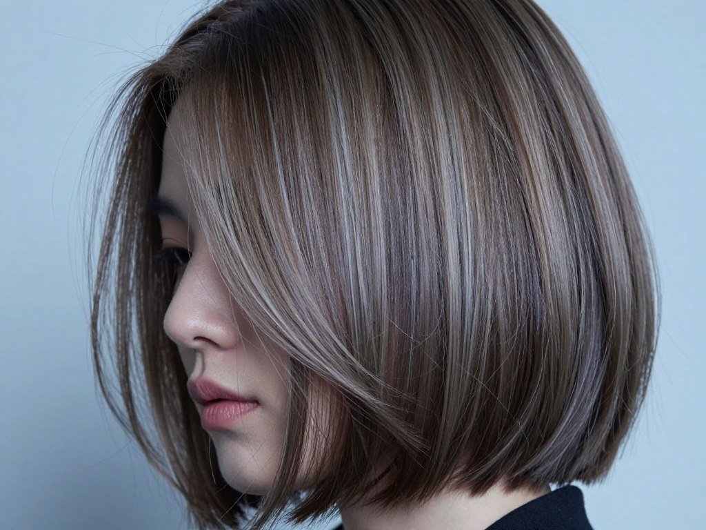 Medium brown hair with cool ash blonde highlights creating a modern, dimensional effect Medium brown hair with cool ash blonde highlights creating a modern, dimensional effect