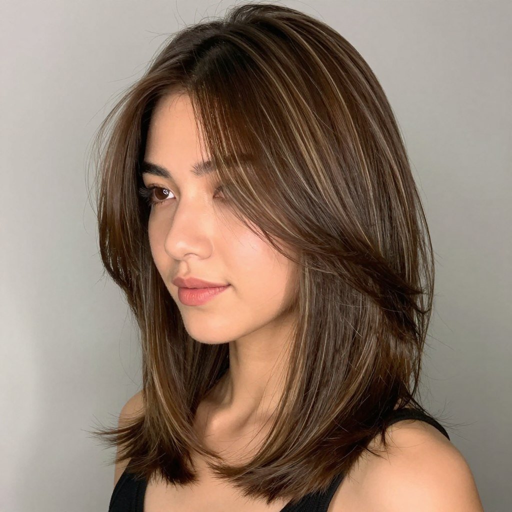 Medium brown hair with face-framing highlights brown hair balayage