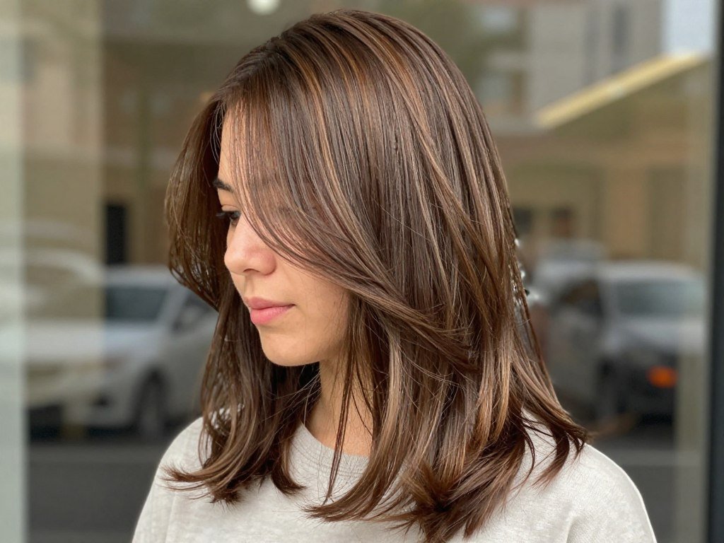 Medium brown hair with fine babylights combined with balayage for natural dimension Medium brown hair with fine babylights combined with balayage for natural dimension