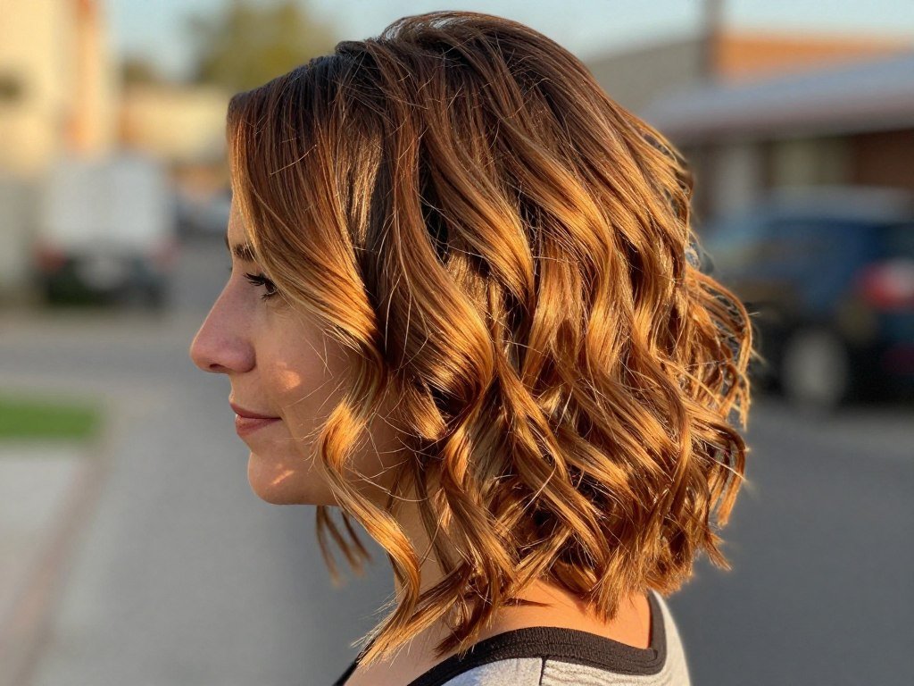 Medium brown hair with golden honey highlights that add warmth and brightness Medium brown hair with golden honey highlights that add warmth and brightness