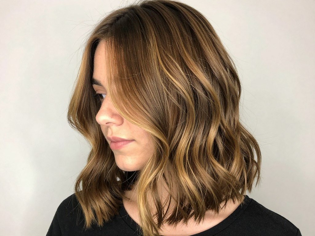 Medium brown hair with honey blonde highlights Medium brown hair with honey blonde highlights