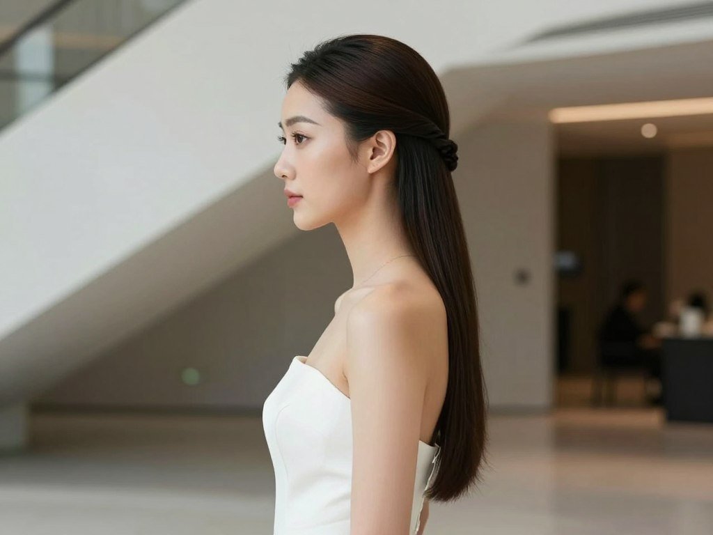 Modern minimalist bridal half up half down hairstyle Modern minimalist bridal half up half down hairstyle