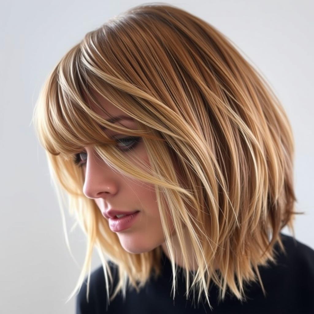 Modern shag with curtain bangs and textured layers Modern shag with curtain bangs and textured layers