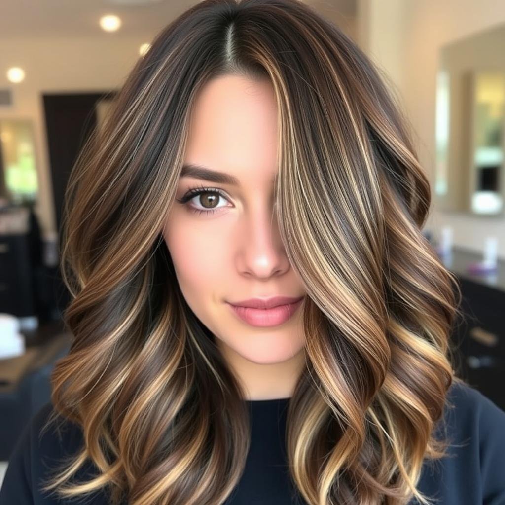Mushroom brown balayage with face-framing highlights