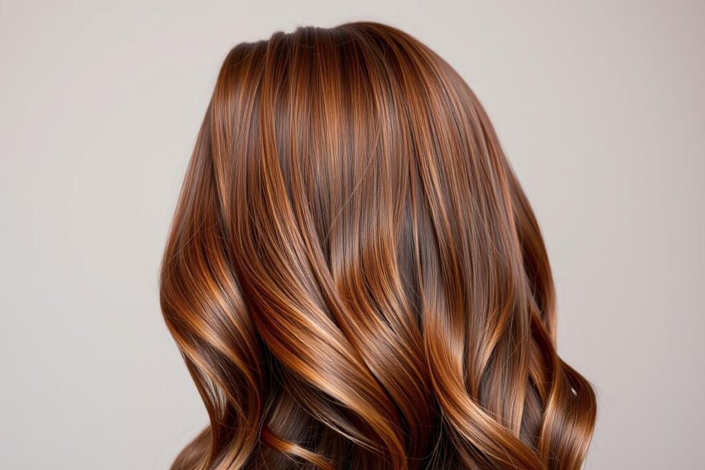 Natural brown hair with reddish auburn highlights