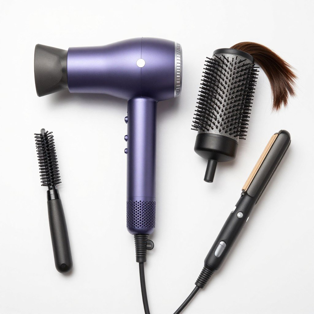 Optional styling tools for half up half down slick back including styling wand and hair dryer Optional styling tools for half up half down slick back including styling wand and hair dryer