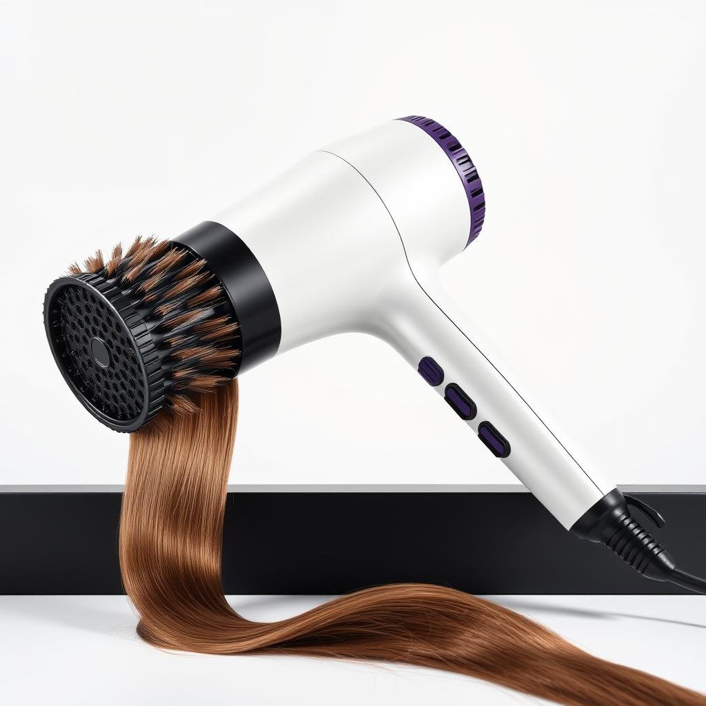 Professional hair dryer and round brush for thick hair