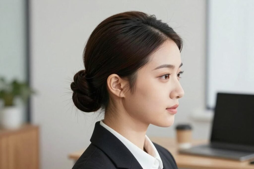 Professional version of slick back half up half down hair for office setting Professional version of slick back half up half down hair for office setting