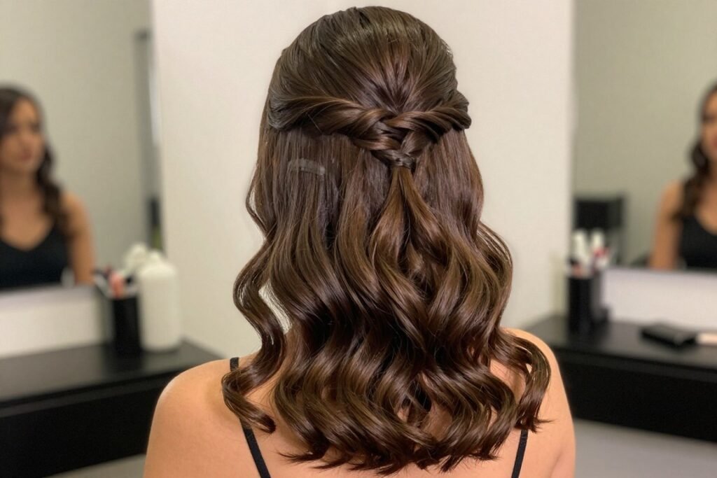 Romantic slick back half up half down hair for date night Romantic slick back half up half down hair for date night