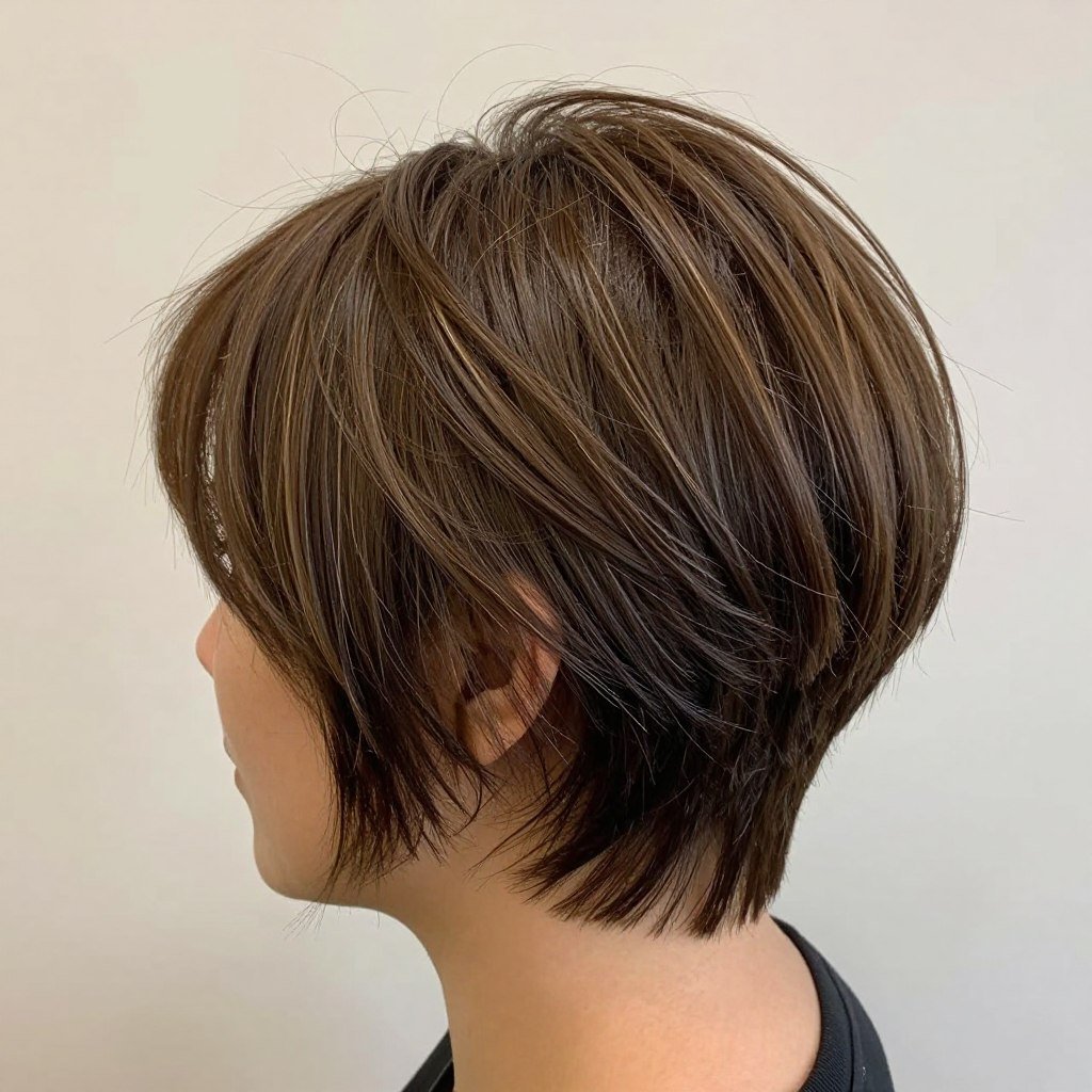 Short brown hair with fine babylights Short brown hair with fine babylights