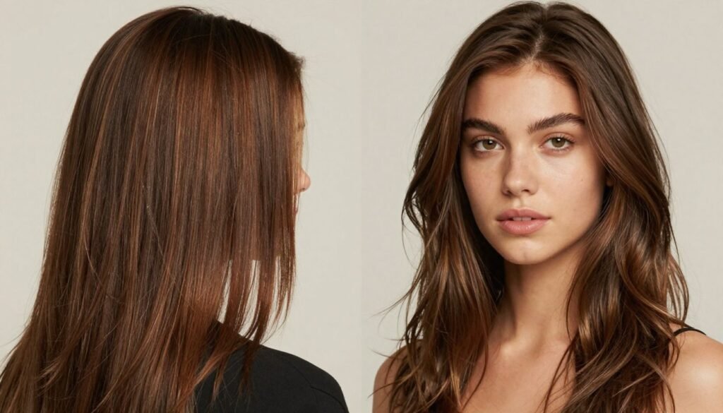 Side by side comparison of caramel highlights on different skin tones Side by side comparison of caramel highlights on different skin tones