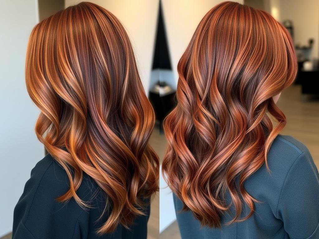 Side by side comparison of dark copper brown hair versus auburn hair showing the different undertones Side by side comparison of dark copper brown hair versus auburn hair showing the different undertones