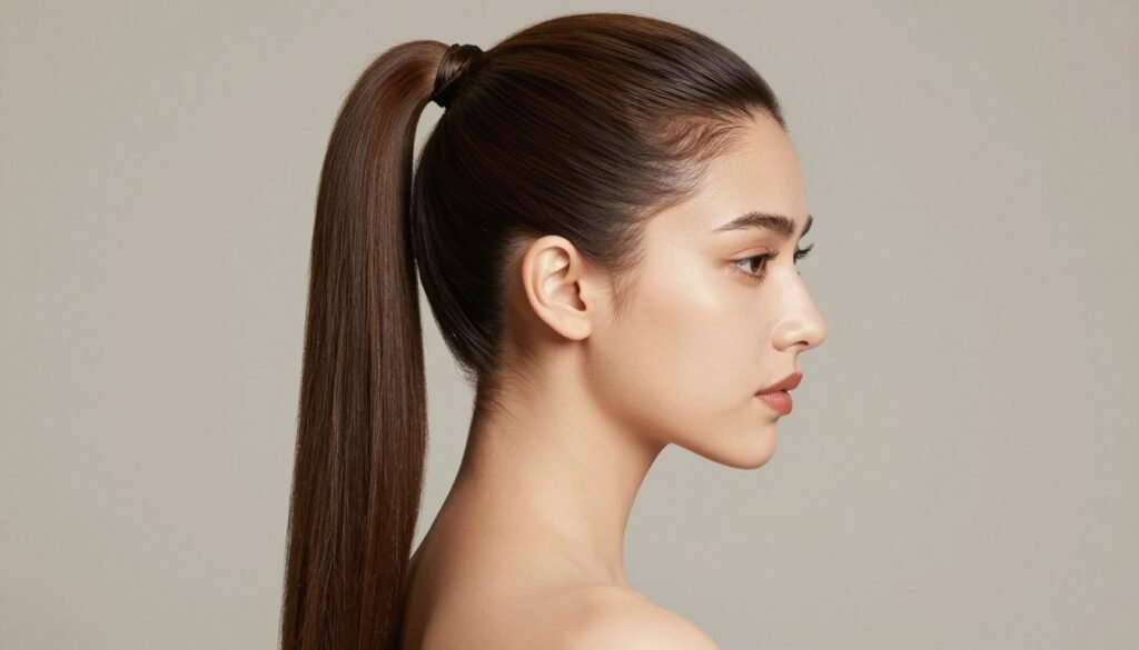 Sleek and straight 2 ponytails half up half down style Sleek and straight 2 ponytails half up half down style