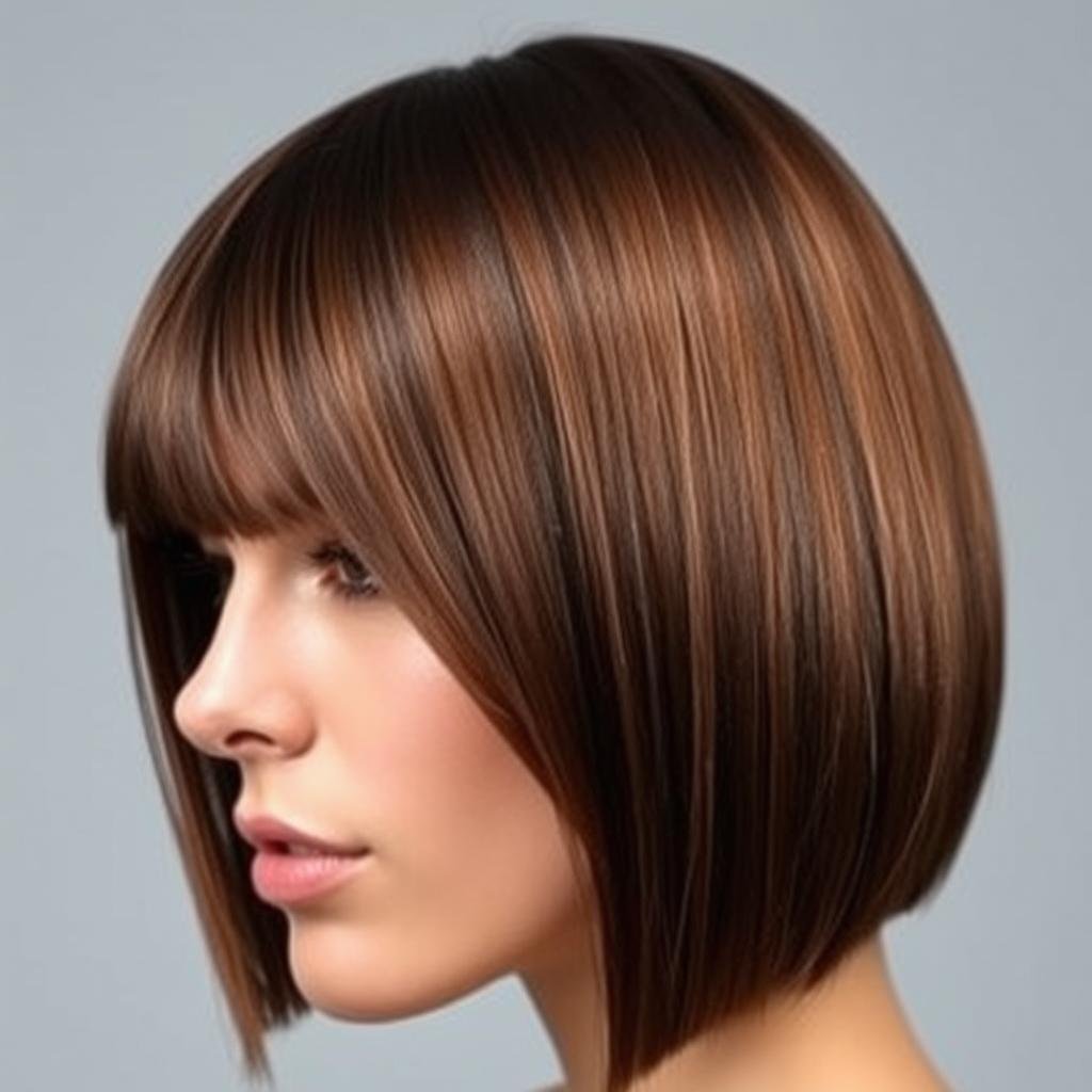 Sleek, blunt medium cut with glass-like shine Sleek, blunt medium cut with glass-like shine