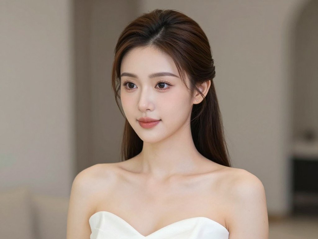 Sleek half up half down wedding hairstyle with face-framing tendrils