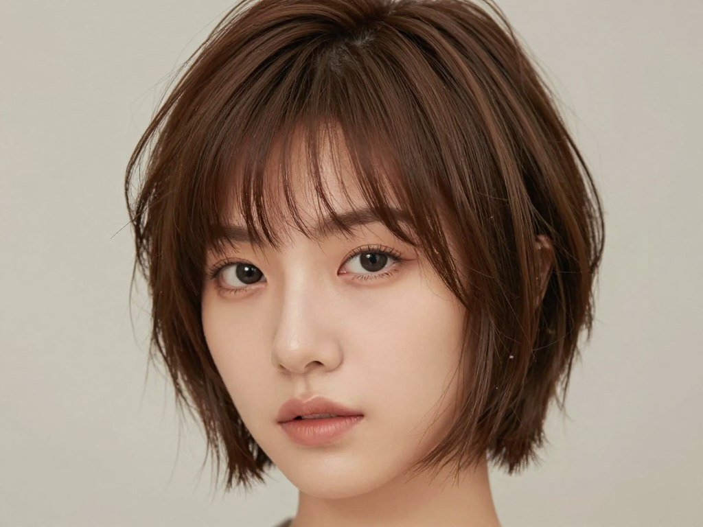 Soft brown pixie with face-framing babylights Soft brown pixie with face-framing babylights