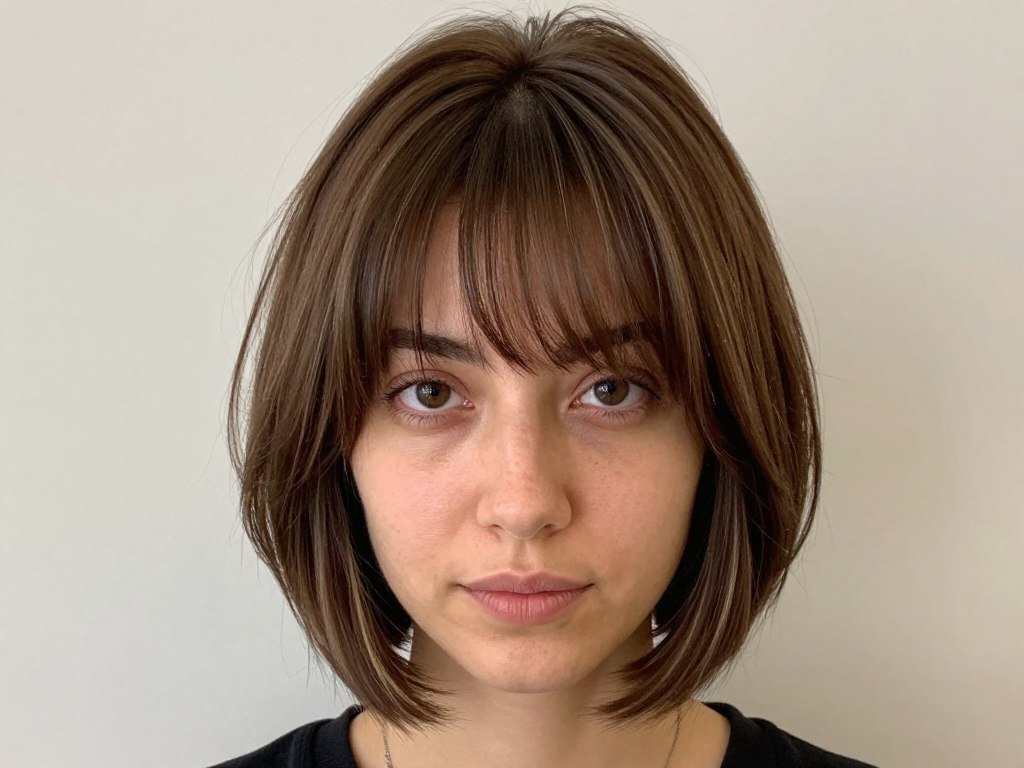 Soft brunette short hair with micro-highlights Soft brunette short hair with micro-highlights