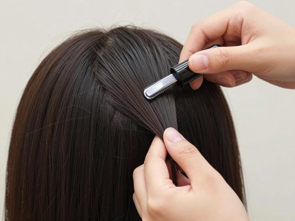 Step 2: Applying gel to the top section for slick back effect Step 2: Applying gel to the top section for slick back effect