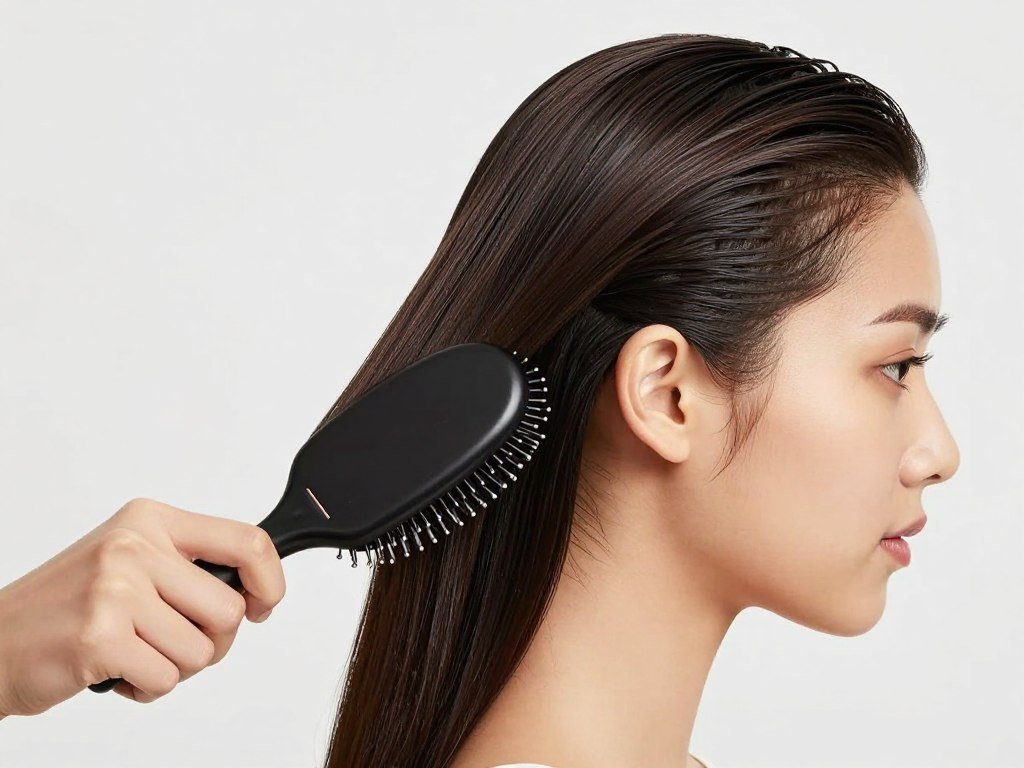 Step 3: Brushing the top section back for half up half down slick back Step 3: Brushing the top section back for half up half down slick back