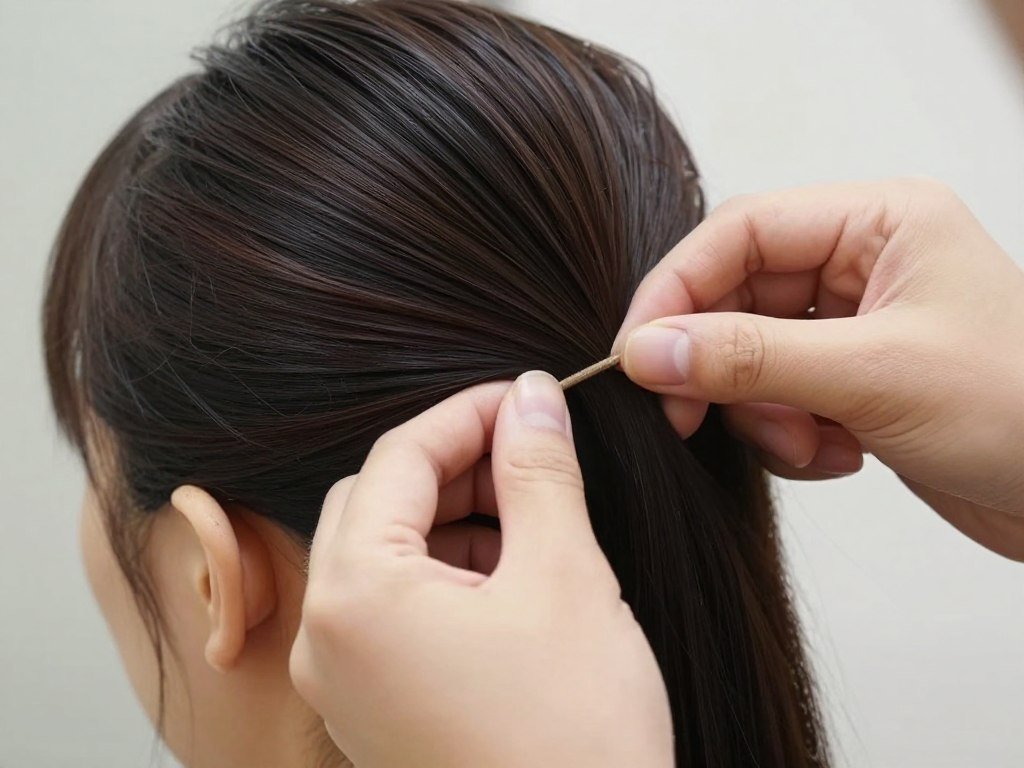 Step 4: Securing the top section for half up half down slick back Step 4: Securing the top section for half up half down slick back