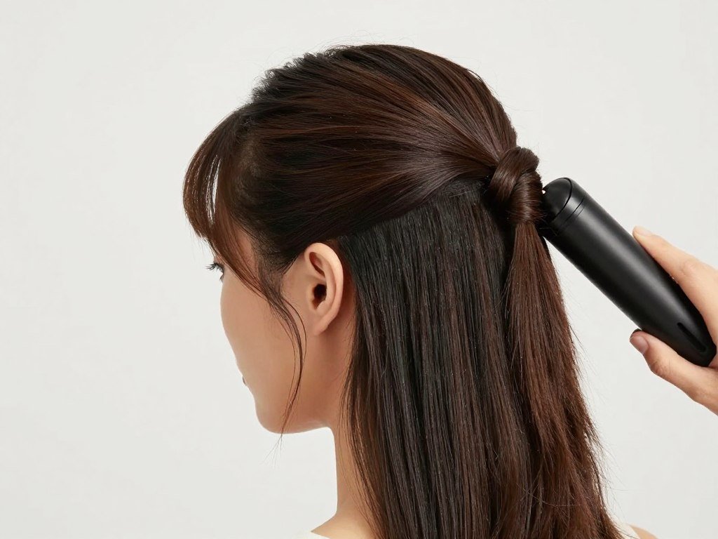 Step 5: Styling the bottom section of hair for half up half down slick back Step 5: Styling the bottom section of hair for half up half down slick back