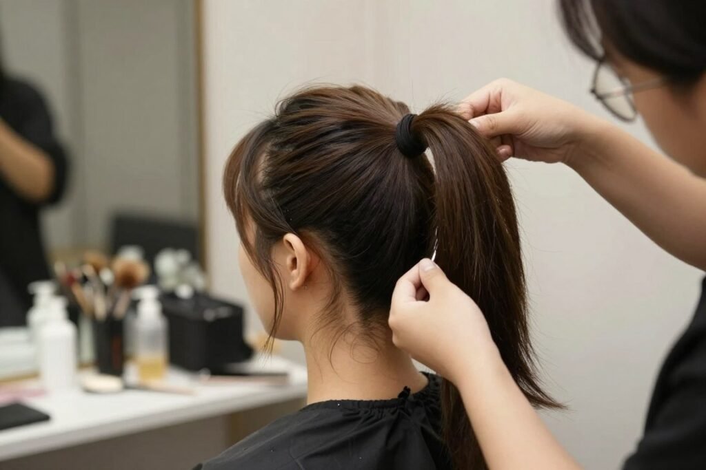 Step 6: Creating second ponytail for 2 ponytails half up half down Step 6: Creating second ponytail for 2 ponytails half up half down