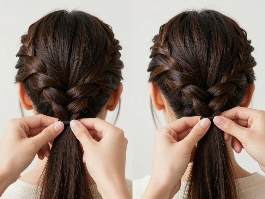 Step-by-step process of creating a classic three-strand half up half down braid