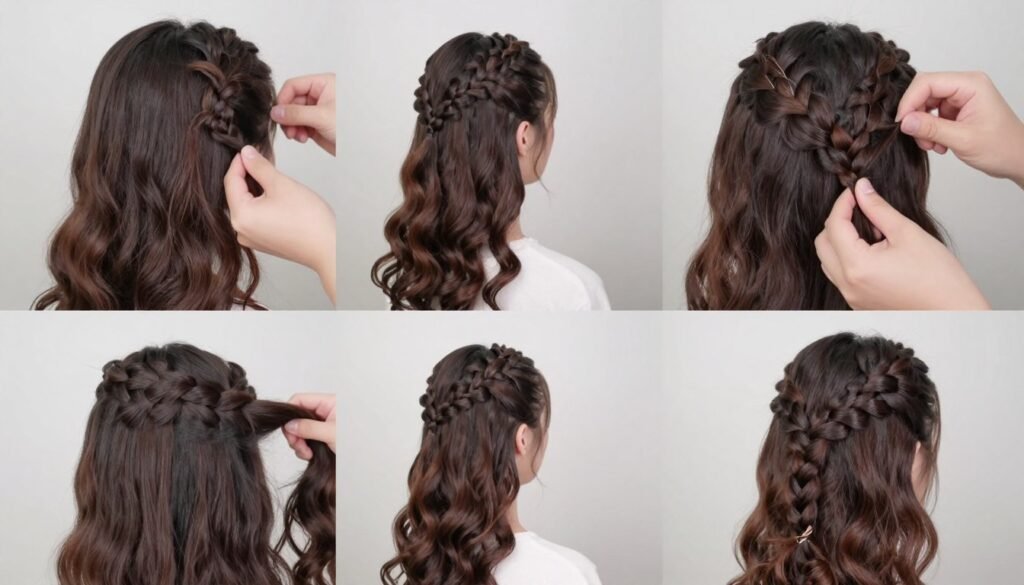 Step-by-step tutorial for braided half up half down prom hairstyle