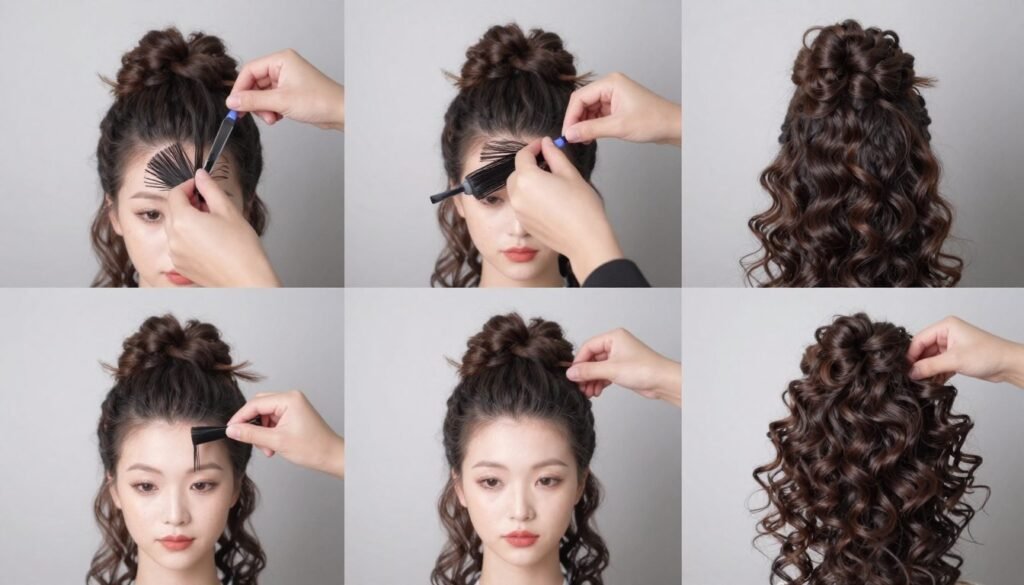 Step-by-step tutorial for top knot half up half down prom hairstyle