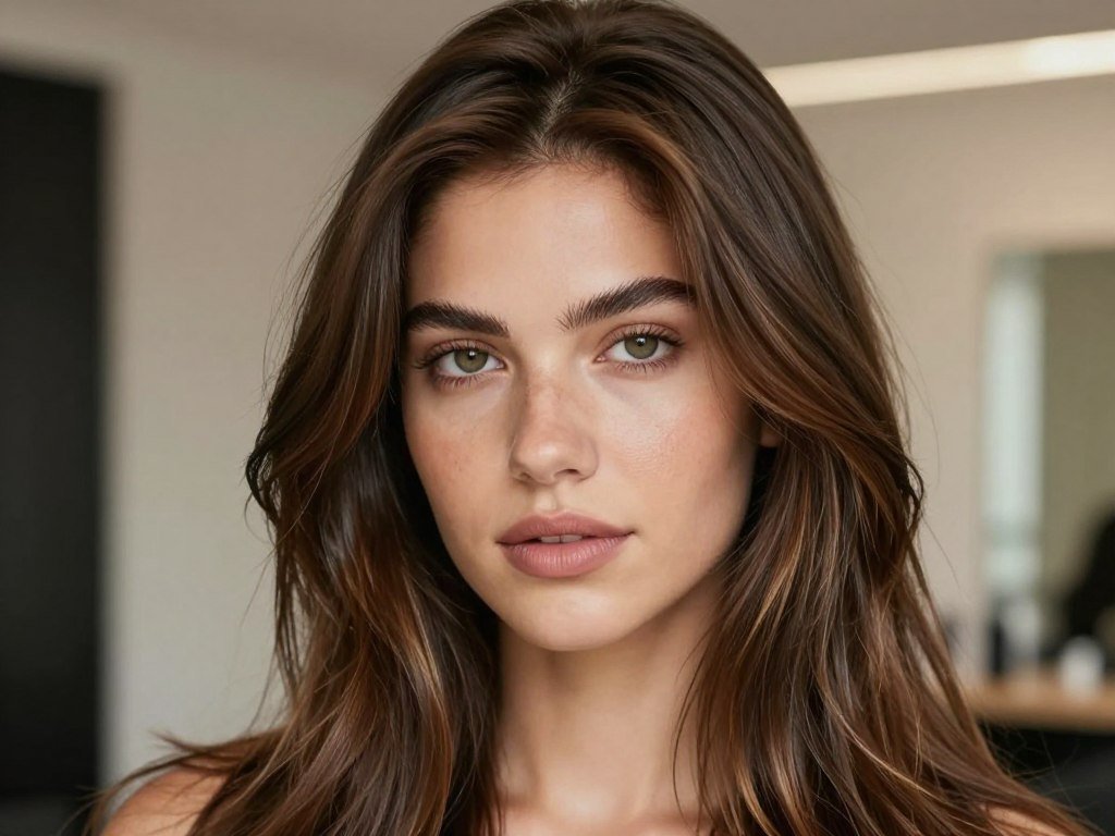 Strategically placed caramel highlights to contour the face Strategically placed caramel highlights to contour the face