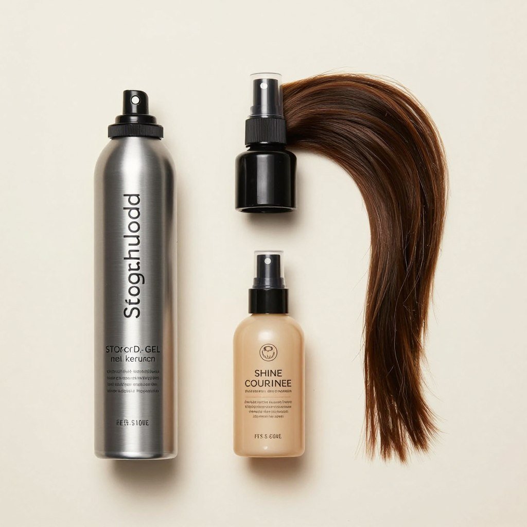 Styling products for half up half down slick back including gel, hairspray, and serum Styling products for half up half down slick back including gel, hairspray, and serum