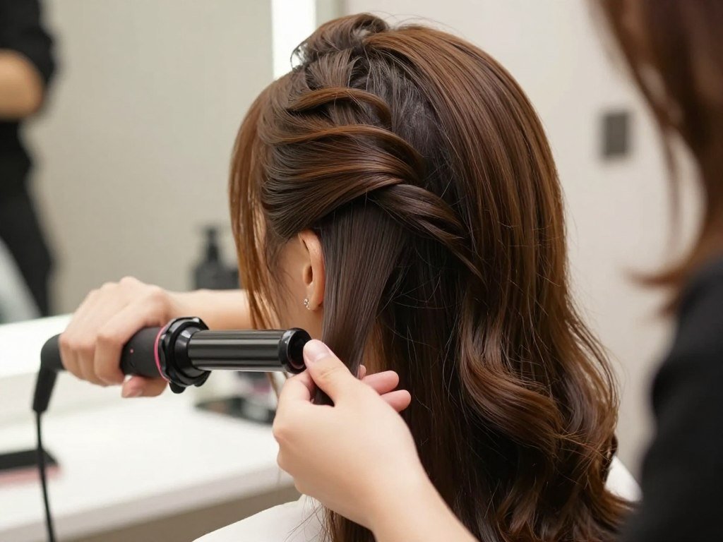 Styling the bottom section of hair with waves for slick back half up half down style Styling the bottom section of hair with waves for slick back half up half down style