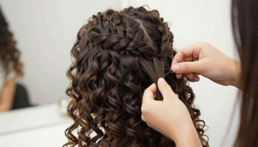 Styling the half up portion of curly half up half down weave Styling the half up portion of curly half up half down weave