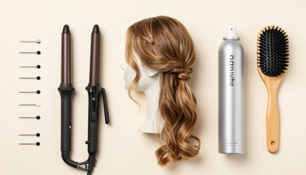 Styling tools and products for creating half up half down prom hair