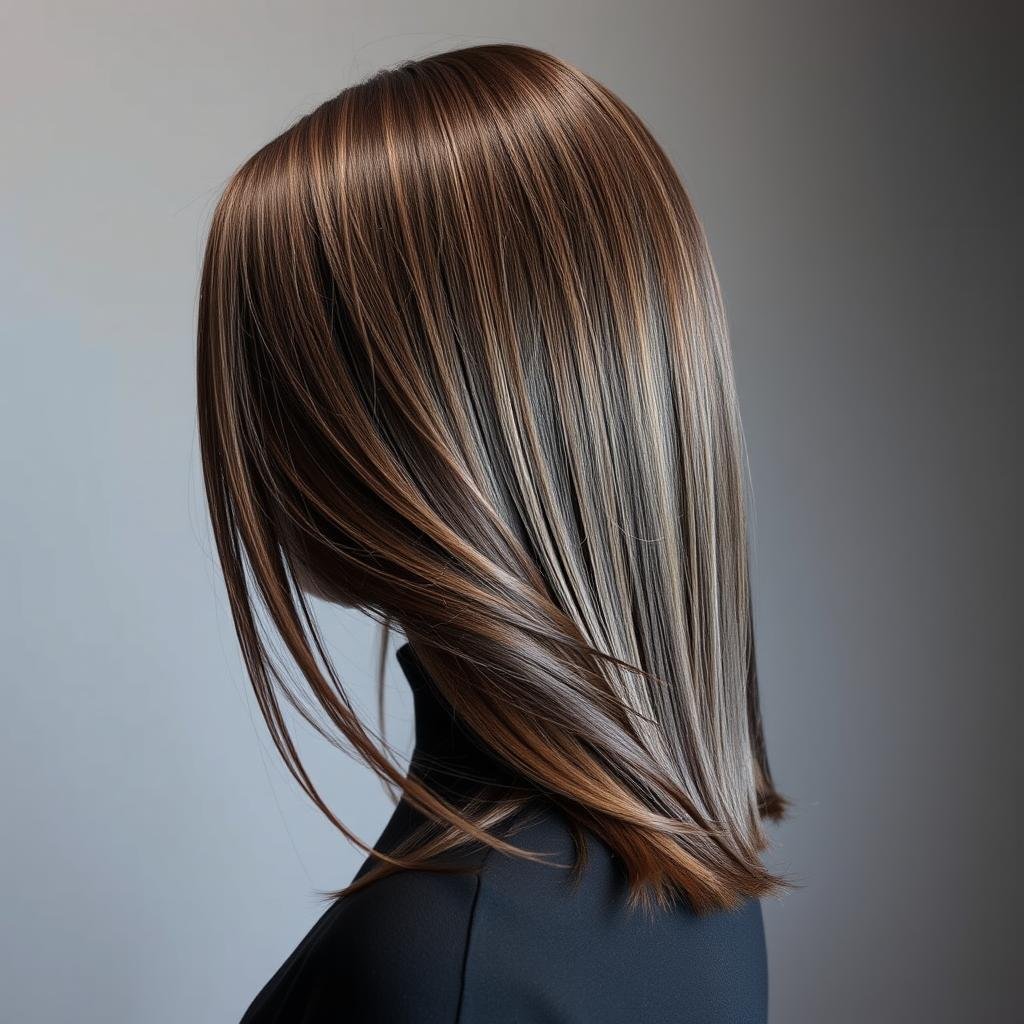 Subtle mushroom brown balayage on dark hair