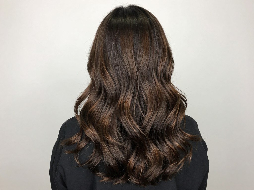 Subtle sun-kissed caramel highlights on dark brown hair Subtle sun-kissed caramel highlights on dark brown hair
