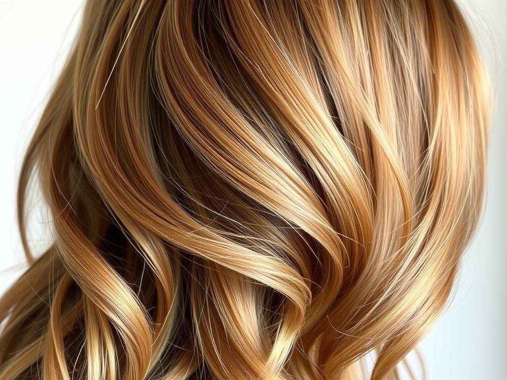 Toasted almond hair color showing warm brown with golden tones