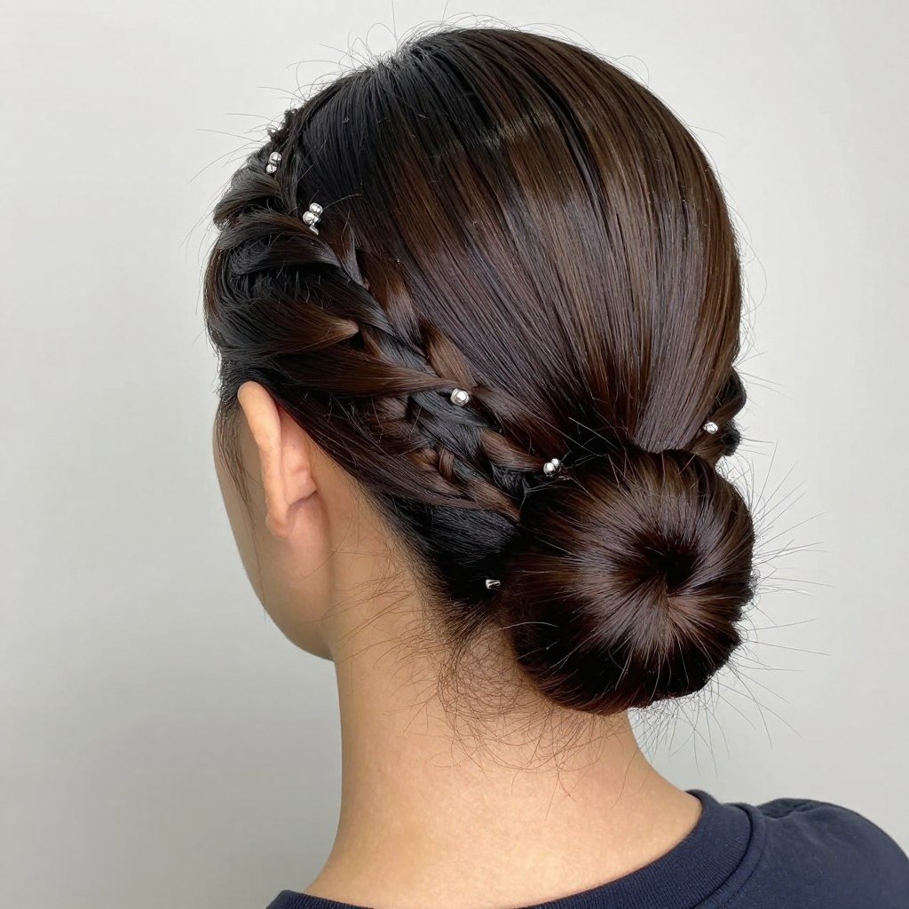 Variation of slick back half up half down hair with braided elements Variation of slick back half up half down hair with braided elements