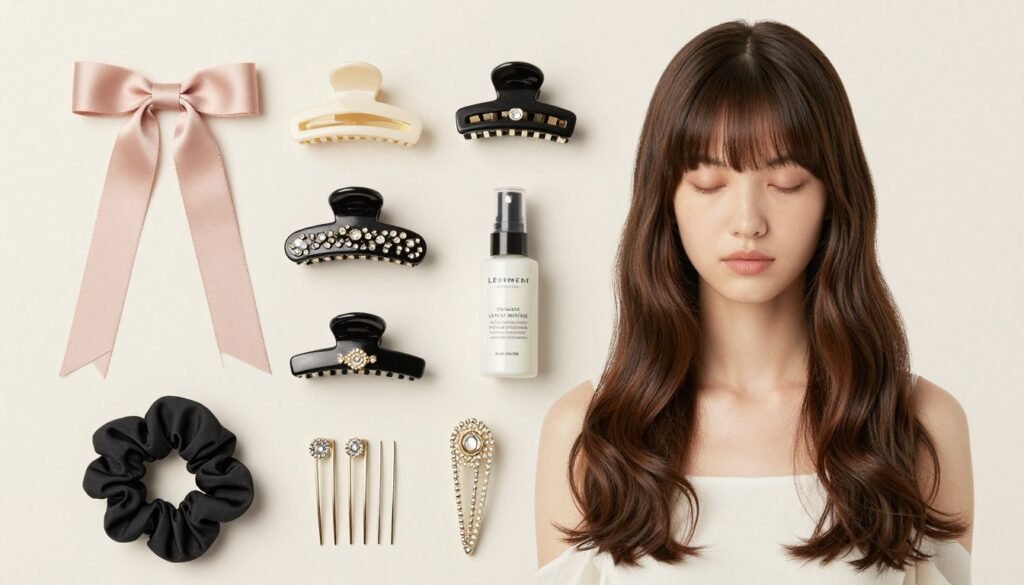 Various hair accessories for 2 ponytails half up half down style Various hair accessories for 2 ponytails half up half down style