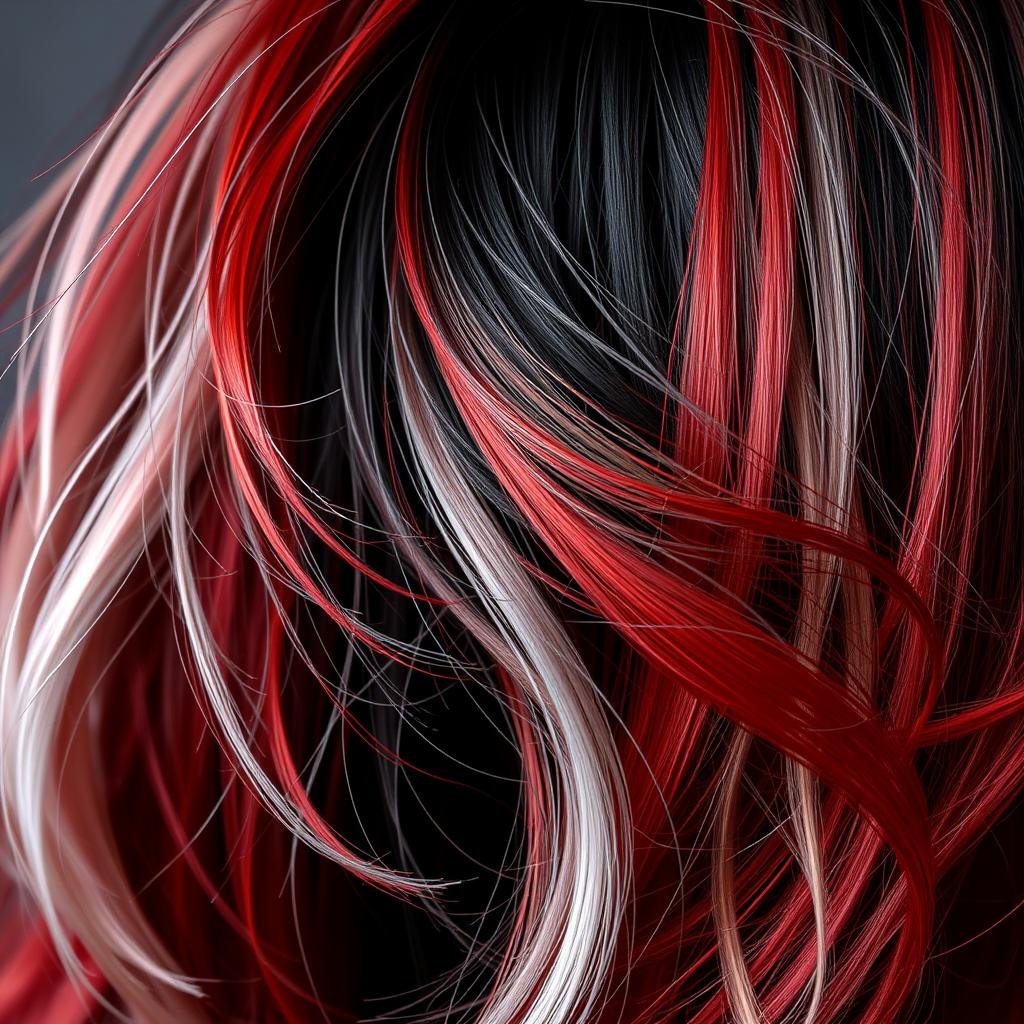 Vibrant calico hair with black, bright copper, and platinum blonde Vibrant calico hair with black, bright copper, and platinum blonde