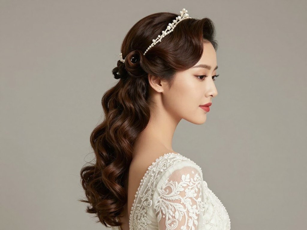 Vintage-inspired half up half down wedding hairstyle