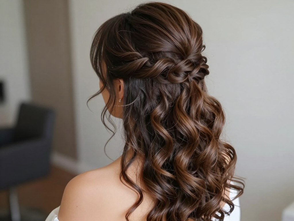 Voluminous half up half down bridal hairstyle with textured waves Voluminous half up half down bridal hairstyle with textured waves