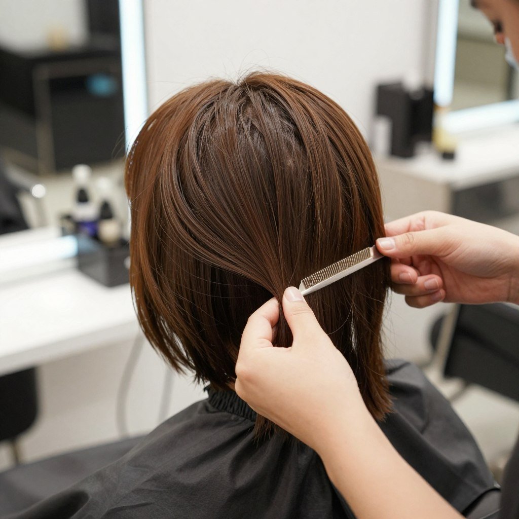 Woman getting highlight touch-up at salon Woman getting highlight touch-up at salon