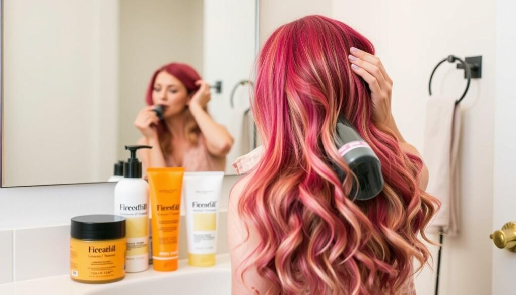 Woman maintaining her spring hair color with specialized products