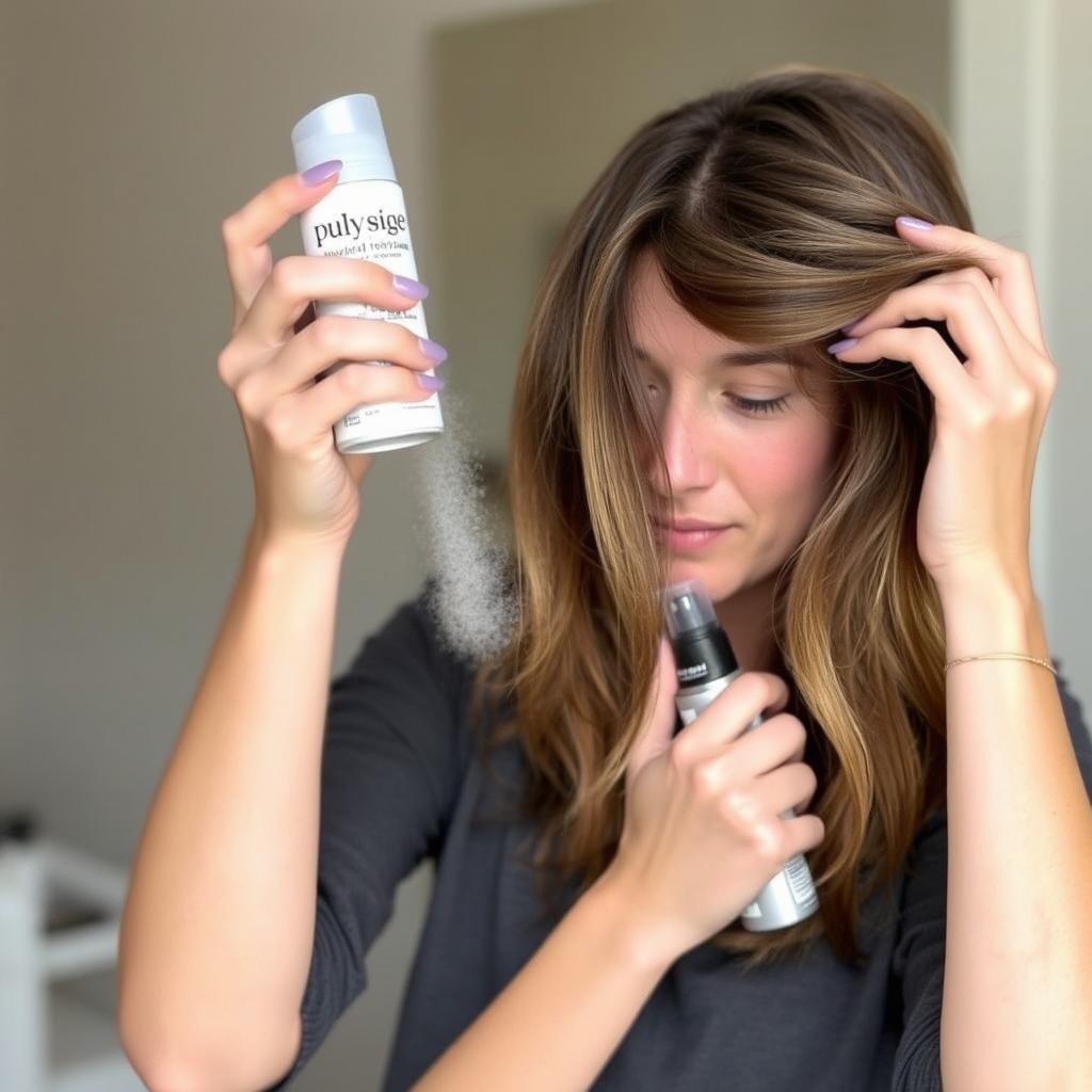 Woman refreshing second-day medium length thick hair
